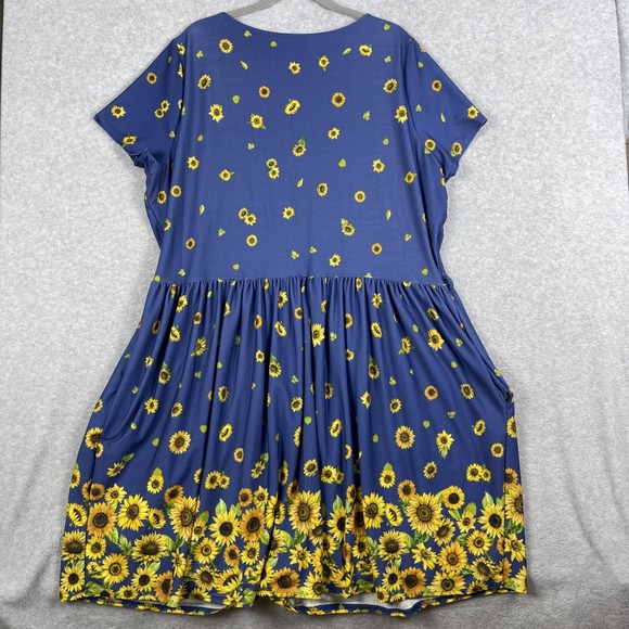 Popsy Sunflower Fit & Flare Dress Blue Womens 22 US 18 Whimsical Cottagecore - Picture 12 of 13